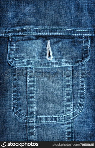 Blue jeans jacket pocket closeup