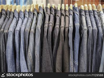 Blue jeans shirt in shop
