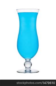 Blue lagoon cocktail with vodka and blue curacao liqueur in classic glass isolated on white.