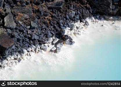 Blue lagoon, Iceland, a geothermal ladscape. Grindavic, Iceland, view of the famous Blue Lagoon geothermal area.. Blue lagoon, Iceland,