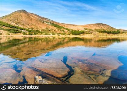 Blue lake in the mountains with reflection in deep water. Blue lake in the mountains