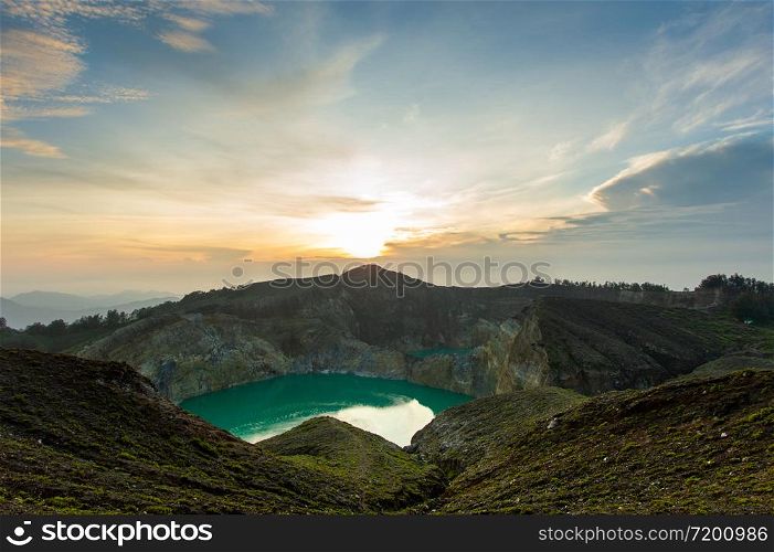 Blue Lake inside of the crater of the Kelimutu-Volcano on Flores island, Indonesia
