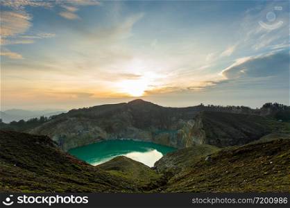 Blue Lake inside of the crater of the Kelimutu-Volcano on Flores island, Indonesia