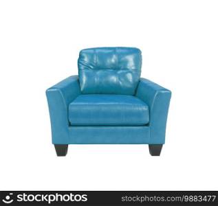 Blue leather chair isolated on white background