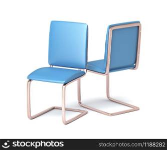 Blue leather chairs with rose gold colored metal base