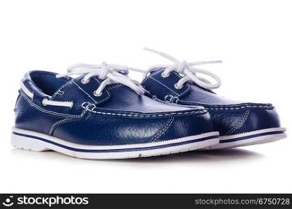 blue leather deck shoes cut out from white background