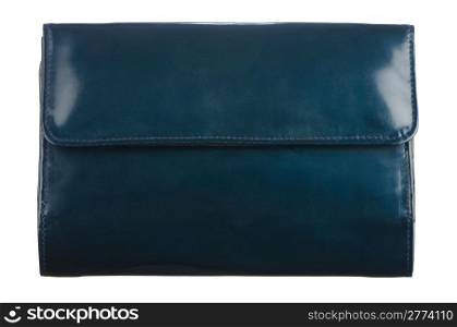 Blue leather purse isolated on white background.