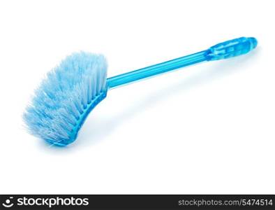 Blue long handled cleaning brush isolated on white