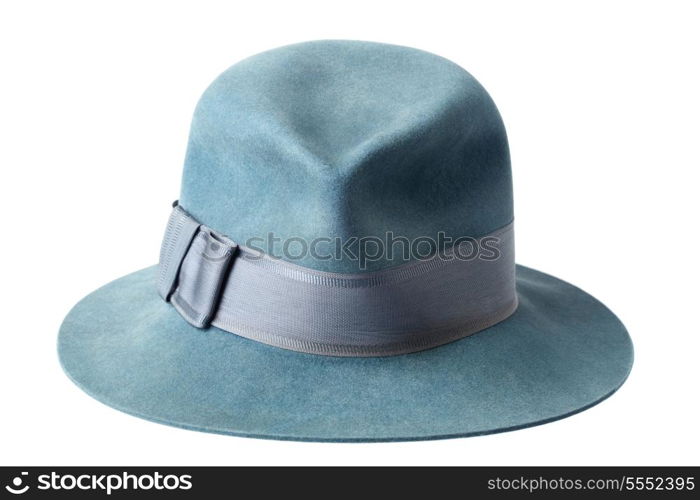 blue male felt hat isolated on white background