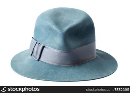 blue male felt hat isolated on white background