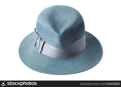 blue male felt hat isolated on white background