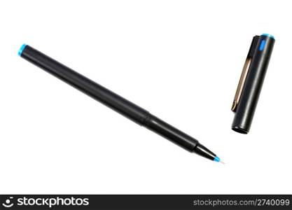 Blue marker pen on white background
