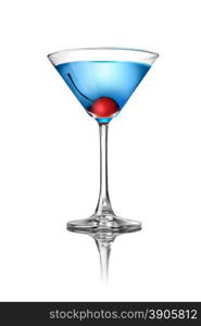 Blue martini cocktail isolated on white