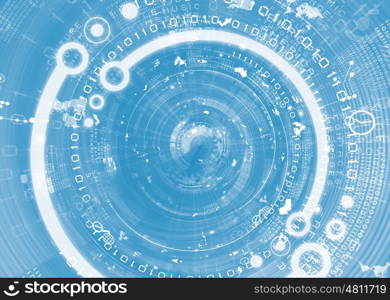 Blue media background. Background media image with icons and symbols