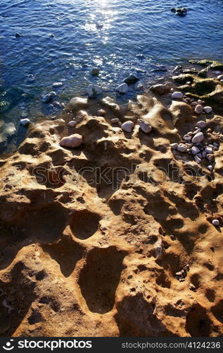 Blue Mediterranean seascape and rocks in Las Rotas Denia Spain, beach