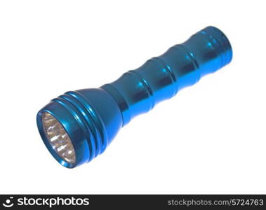 Blue metal LED flashlight, isolated on white background&#xA;