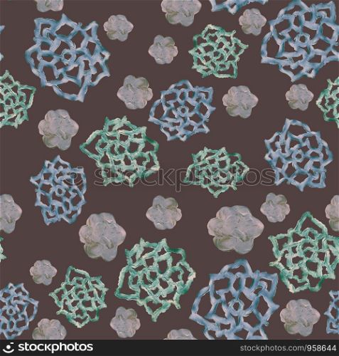 Blue metallic flower seamless pattern on black background illustration.. Blue metallic flower seamless pattern
