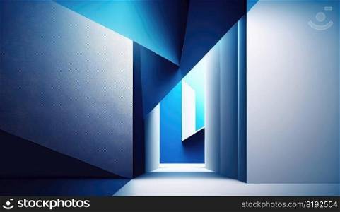 blue minimal tunnel. background abstract, space perspective, light corridor, glowing futuristic, floor empty blue minimal tunnel ai generated illustration. blue minimal tunnel ai generated