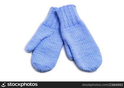 Blue mittens isolated on white background