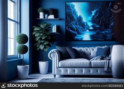 Blue modern interior style. Generative AI 