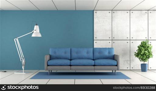 Blue modern living room - 3d rendering