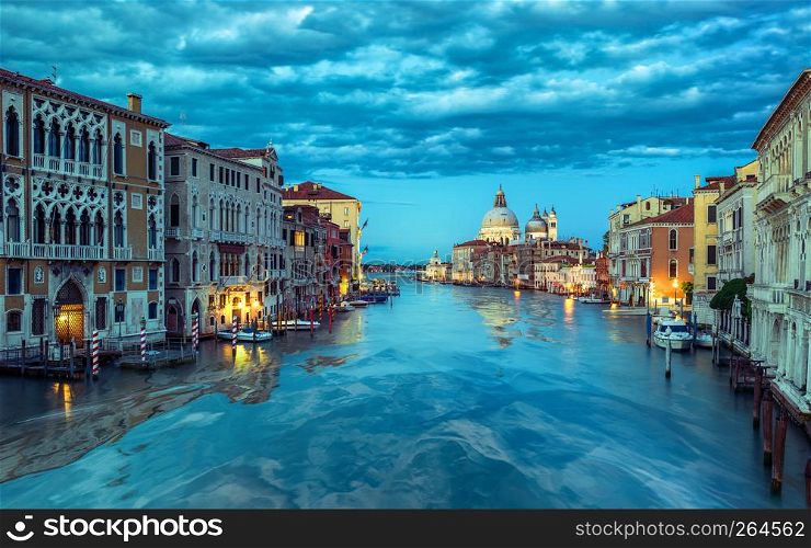 Blue morning on venetian Grand Canal, Italy