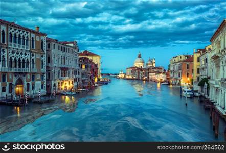 Blue morning on venetian Grand Canal, Italy