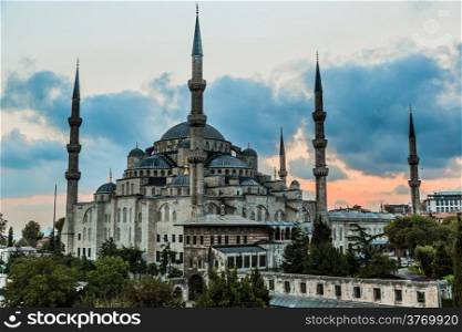 Blue Mosque in Istanbul, Turkey&#xA;View at early evening. Sultan Ahmed Mosque
