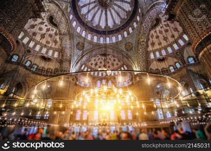 Blue Mosque interior. Also know as the Sultan Ahmed Mosquei n Istanbul, Turkey. Blue Mosque Sultan Ahmet Cami