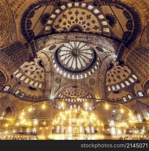 Blue Mosque interior. Also know as the Sultan Ahmed Mosquei n Istanbul, Turkey. Blue Mosque Sultan Ahmet Cami