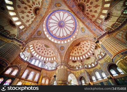 Blue Mosque ( Turkish: Sultan Ahmet Cami) interior architecture in Istanbul, Turkey