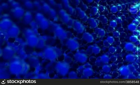 Blue motion background consisted of balls creating pulsating net, loop
