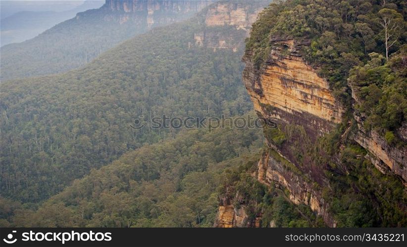 Blue Mountains, Australia near Sydney features deep gorges and rock faces