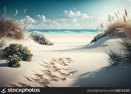 Blue Natural Beach and Ocean Background. Illustration Generative AI