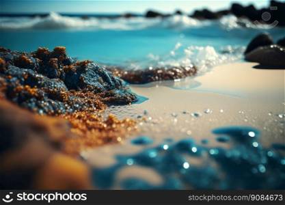 Blue Natural Beach and Ocean Background. Illustration Generative AI. Blue Natural Beach and Ocean Background. Illustration AI Generative