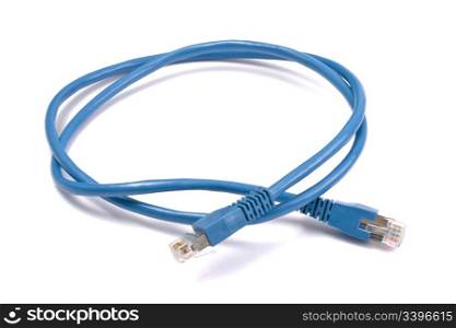 Blue network cable on white