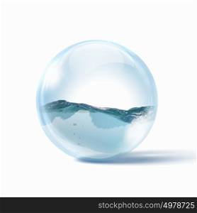 blue ocean wave. Beautiful Blue Ocean Wave inside a glass sphere