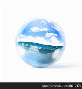 blue ocean wave. Beautiful Blue Ocean Wave inside a glass sphere