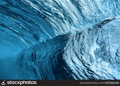 Blue ocean wave, underwater view
