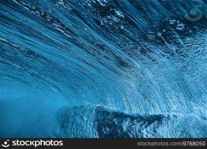 Blue ocean wave, underwater view