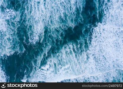 Blue ocean waves aerial drone top view