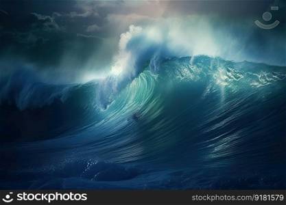 Blue ocean with big waves. Generative AI