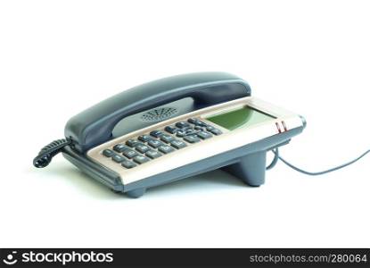 blue office telephone isolated on a white background