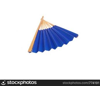 Blue Open Hand Fan Isolated on a White Background.