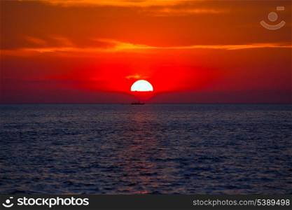 Blue orange sunset on mediterranean sea at Balearic Islands