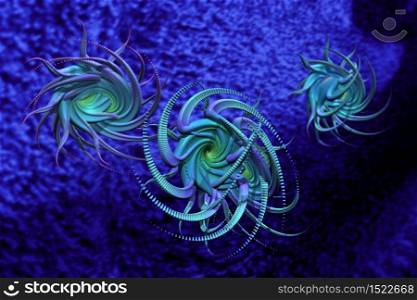 Blue organic alien virus forms living inside organism
