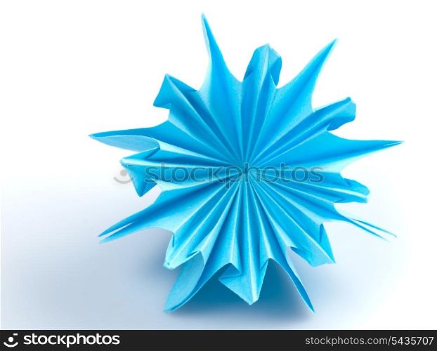 blue origami unit snowflake isolated on white background