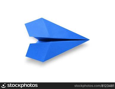 Blue paper plane origami isolated on a blank white background. Blue paper plane origami isolated on a white background