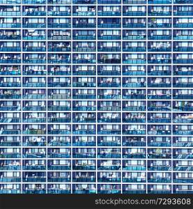 Blue pattern with small balconies and windows in Osaka, Japan. Blue pattern with small balconies and windows, Osaka, Japan