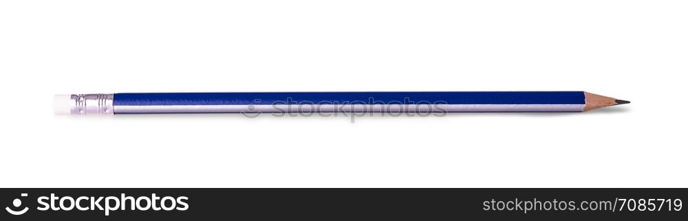 Blue pencil with eraser isolated on white background